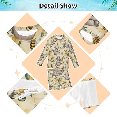 Koala and Bee Boys Swimsuit Rash Guard Toddler Kids Long Sleeve Swim Shirt and Trunks Swimwear Set 3-10Y3