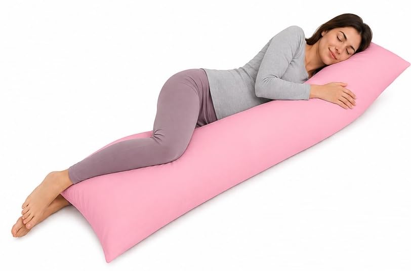 Haani Antiallergenic Hollow Fibre Filled Bolster Pillow With Free Pillow Case (PINK, 5FT) โ image 1