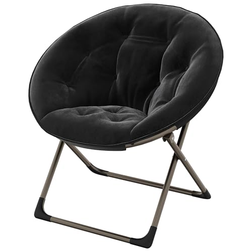 Comfy Saucer Chairs, Black Folding Reading Lounge Chair, Cozy Faux Fur Living Room Chair with Soft Thick Padded Seat & Metal Frame, Modern Style Bedroom Home for Kids Adults, X-Large, Gold Legs