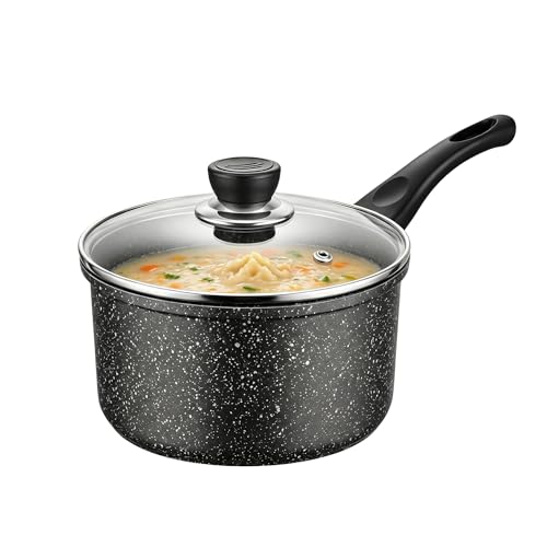 Nonstick Saucepan with Lid, 2 Quarts Sauce Pan with Swiss Granite Coating, Small Cooking Pot with Detachable Handle Multipurpose Induction Compatible