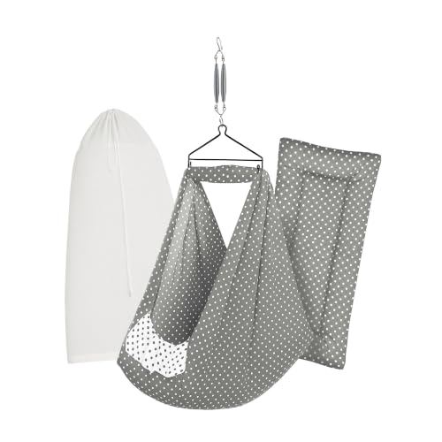Image of Premium Swing Cradle Set | Cradle Cloth, Padded Bed, Mosquito Net, Heavy-Duty Spring & Triangle Hanger | Up to 15 kg | Dark Melanchi Dot