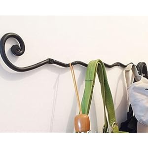 Handmade Wrought Iron 5 Hooks Coat Hanger–Black Iron BathroomKitchen Accessories–Farmhouse Vintage Western Rustic Decor Towels Hanger–Easy to Install Strong Sturdy Wall Mount Rack Bags