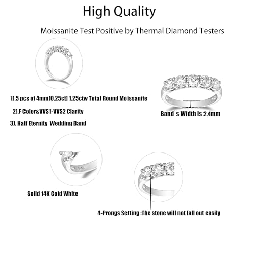 DovEggs Solid 14K White Gold 1.25CTW 4mm F Color Moissanite Engagement Ring Half Eternity Anniversary Wedding Band2