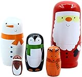 Christmas Snowman Nesting Dolls Wooden Matryoshka Russian Doll Handmade Stacking Toy Set 6 Pieces fo