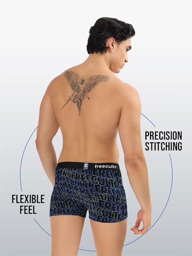 Image of Freecultr Men's Cotton Stretch Printed Trunks | Soft Breathable Innerwear with Stylish Logo Waistband | Comfort Fit Trunks for Everyday Wear