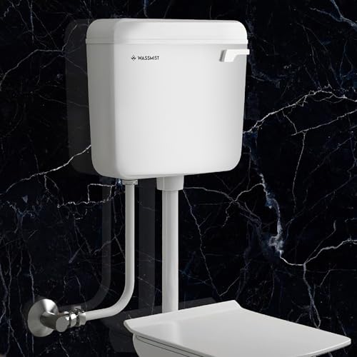 Image of Flush Tank for Toilet WASSMIST Wall Mounted Toilet Cistern | 8 LTR Single Flush Tank | Durable Plastic | Compact Design for Bathroom Use