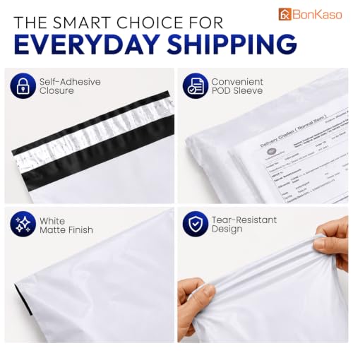 Image of BonKaso Poly Courier Bags 8x10 Inches with POD Sleeve | 55 Micron Tamper Proof & Waterproof Plastic Packaging Envelopes for Shipping, Delivery & E-commerce Use - Pack of 200