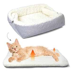 Weiches Katzenbett Waschbar 42×38 cm Plüsch Haustierbett für Kleine Hunde und Katzen – 2 in 1 Katzenkissen Katzendecke Katzensofa Nest Bett