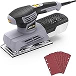 Jellas Sander, 220W 1/3 Sheet Sander, 12000RPM 6 Variable Speeds Electric Sander for Wood with Dust Collection Box, 12Pcs Sanding Sheets, Fast Paper Clamping Mechanism