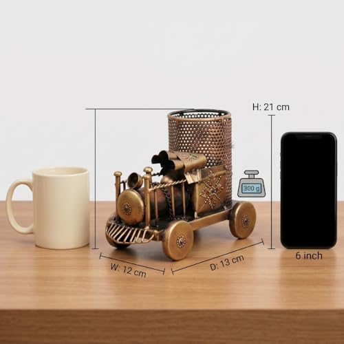 Image of Engine Showpiece for Office Table Decor, Bronze Metallic Train Miniature for Corporate Gifting, Desk Decoration and Home Wedding Lighting Ornament (12x13x21 CM)