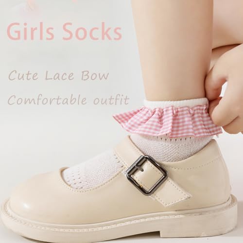 Image of Girls Socks Cute Lace Bow,Fun Crew Fashion Funny Novelty Soft Cotton Socks 5 Pairs