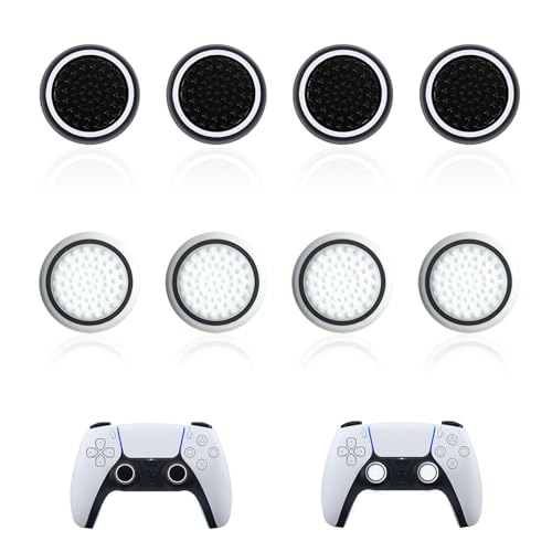 Dreamil Silikon Joystick Kappen 8 StückRutschfeste Gamepad Caps Hochwertiges Silikonmaterial Controller Sticks Grips für PS5/PS4/PS3（Schwarz/Weiß）