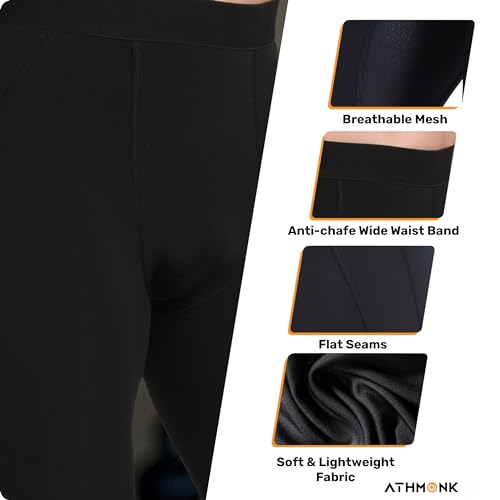 Image of Compression Nylon Lycra Lower Leggings Tights Yoga Pants for Men Boys - Workout Gym Exercise Running Cycling Training - Full Leg Sleeves - Cold Weather Sports Inner - Skinny Fit