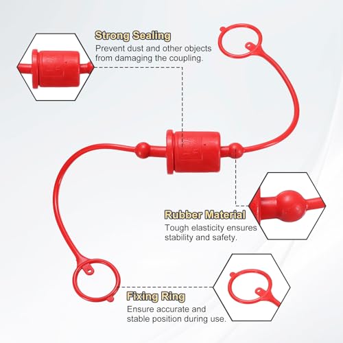 Image of HARFINGTON 2Sets 3 /4 Hydraulic Hose Dust Cap and Plug Kit, ISO-A Male Dust Cap & Female Plug Cover Quick Disconnects Air Coupler Cover Port Plug Fittings with Retention Ring, Red /Yellow