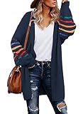 AlvaQ Women's Cardigans Long Sleeve Open Front Rainbow Striped Color Block Loose Casual Womens Oversized Cardigan Ladies Long Lightweight Knit Outwear Coat Jacket Sweaters Blue M UK 10 12