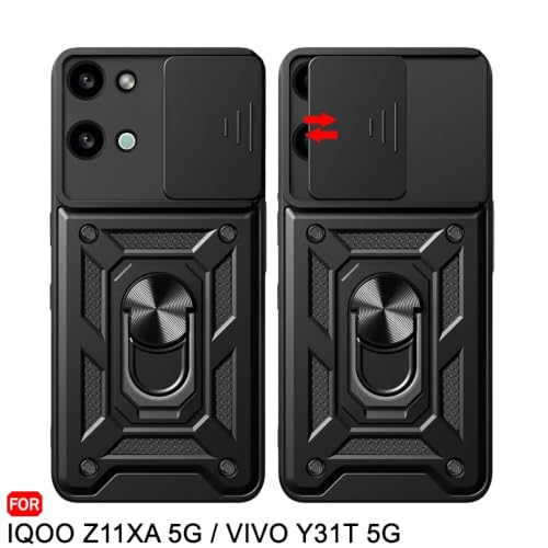 Image of TheGiftKart Tough Armor Bumper Back Cover Case for iQOO Z11xa 5G / Vivo Y31t 5G | Sliding Camera Cover, Kickstand & Ring Holder | 360 Degree Protection Back Cover Case (PC & TPU, Black)
