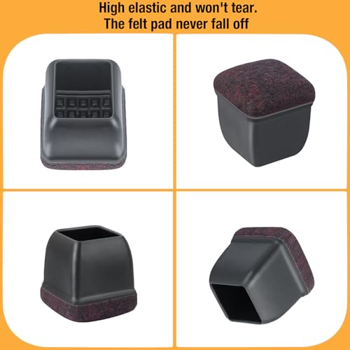 Image of 32 Pcs Chair Leg Floor Protectors Square, Silicone Chair Leg Protectors for Hardwood Floors, Chair Leg Caps Covers Protect Wooden Floors from Scratching, Thick, Won't Tear (Fit: 9 /10 inch - 1 inch)