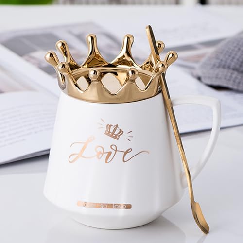 Arawat Liebesbecher Mit Deckel Süße Weiße Tasse Mit Krone Kaffeetasse Geschenk 350Ml Keramik Teetasse Geburtstagsgeschenk Für Frauen Mädchen...