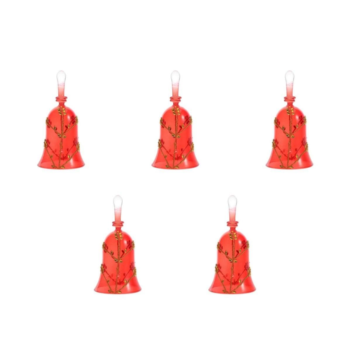 TOYANDONA 5 Piezas Adorno de Campana de Navidad de Vidrio Rojo Asa Redonda