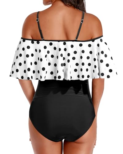 Holipick Women Off Shoulder One Piece Swimsuits Tummy Control Bathing Suits Vintage Ruffle Swimwear2