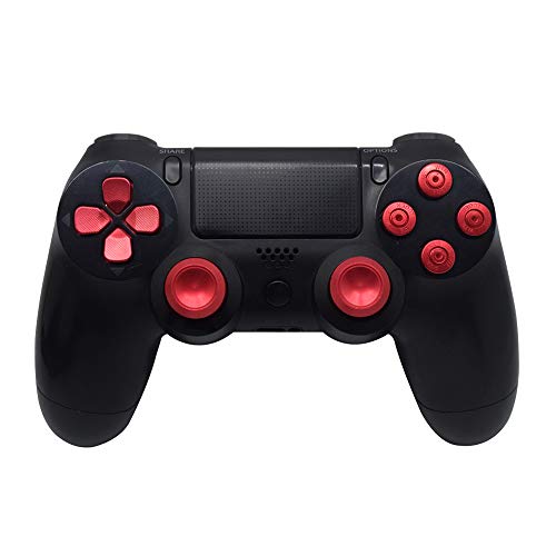 TOMSIN Metal Buttons for PS4 Controller, Aluminum Metal Thumbsticks Analog Grip & Bullet Buttons & D-pad (Red) - Thumbnail 2