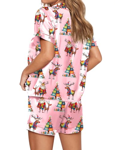 Image of SHESHOW Satin Pajamas for Women Set Preppy Animals Pjs Short Sleeve Shorts 2 Piece Loungewear Sets XS-XXL