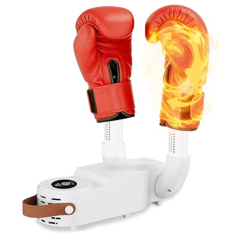 Boxing Gloves Dryer 48C Constant Temp Glove Dryer w/ 0-120 Min Timer Fast MCH Heat Dual Air Duct Foldable Portable Gear Dryer for Boxing for Kids and Adults Effectively Eliminates Odors(White)