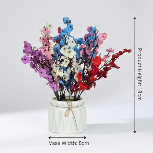 Image of Dekorly Artificial Lavender Plant in White Pot, 18cm - Realistic Faux Flower Arrangement for Home & Office Decor (Set of 1) (2, Combo of Baby Breath and Small Chrysanthemum)
