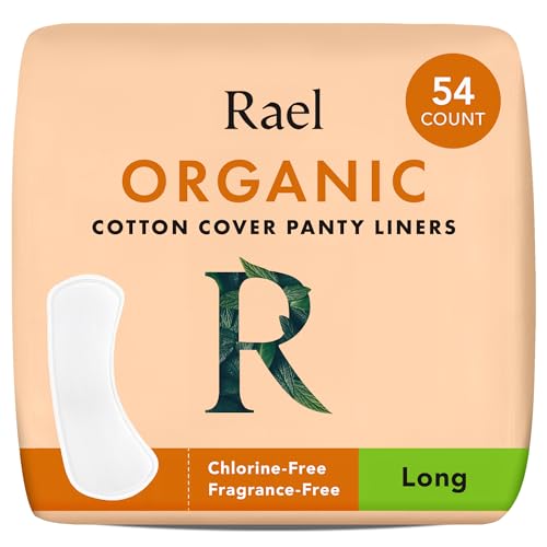 Rael Panty Liners for Women Organic Cotton Cover - Long Pantiliners Light Absorbency Unscented Chlorine Free (Long 54 Count)