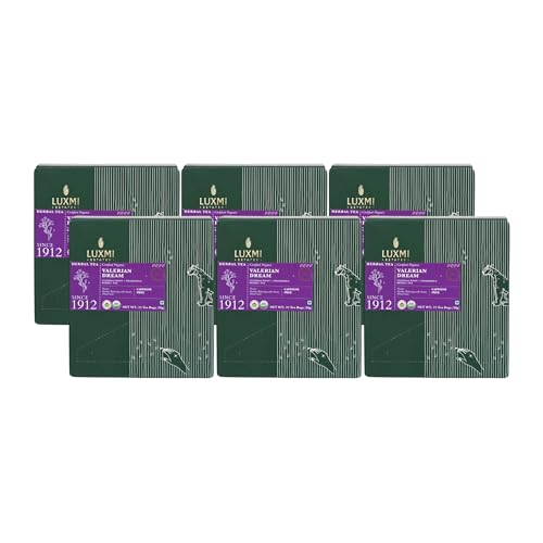 Image of LUXMI Estates Sleep Tea With Valerian Root 15 Tea Bags (30 gram) (Pack of 6), With Chamomile, Lavender & Valerian Root | Caffeine Free Tea Bags For Insomnia Anxiety & Stress Relief, Relaxation, Restful and Peaceful Sleep With Wellness Herbal Tea, 90 Cups