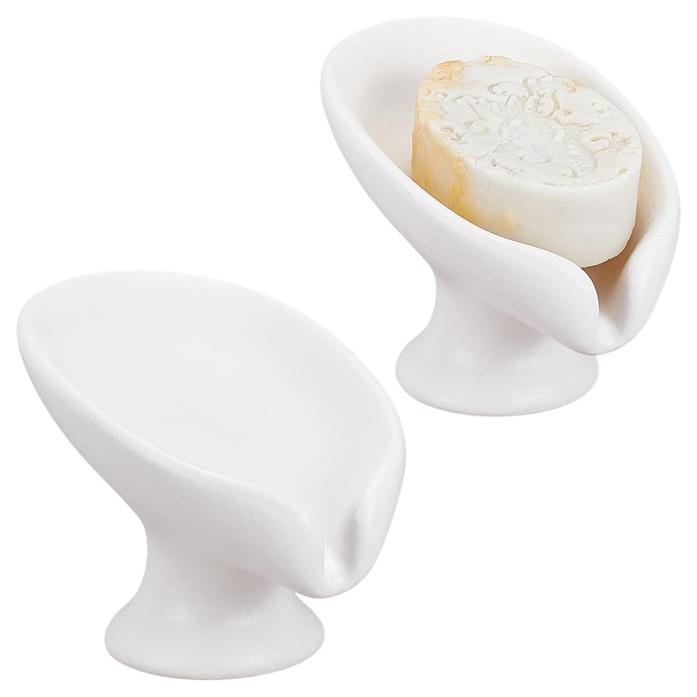 UNICRAFTALE Portasapone autosvuotante a forma di foglia, portasapone bianco in porcellana, portasapone decorativo, facile da pulire, mantiene asciutto per bagno, doccia e lavello da cucina, 130 x 85 x