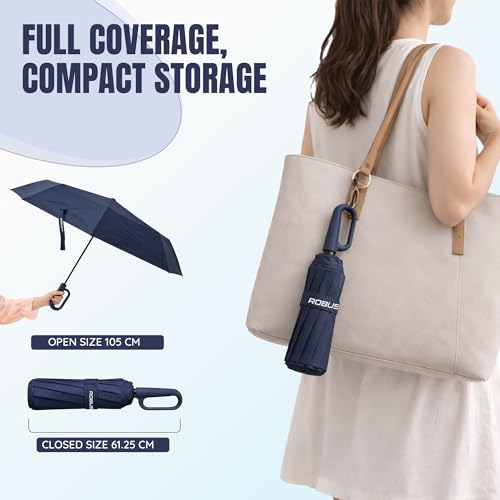 Image of Robustt Auto Open Clutch Umbrella with Carabiner Hook Handle, (Dark Blue)| Double Fibreglass Wind-Resistant Frame |for rain & Sun Protection| Lightweight & Compact