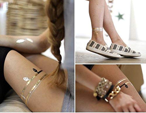 Temporary Tattoos,Metallic,5 Large Sheets Gold Silver Glitter, By Wffdirect,80+ Color Flash Fake Waterproof Tattoo Stickers-For Adults Or Kids #TOP1