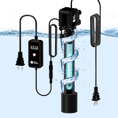 AquaMiracle Aquarium Filter U - V Fish Tank Filters for Green Water, Fish Filter Pump with Timer, 130GPH Pump with 6W Light, for 10-40 Gallon Aquarium