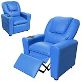 Toddler Recliner Chair for Kids Ages 1-4 – PU Leather Upholstered Kids Sofa with Cup Holder, Adjustable...