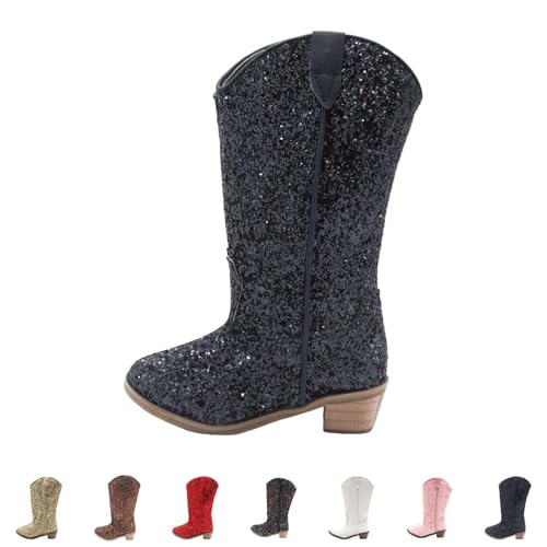 Rhinestone Sparkly Girls Cowboy Boots Kids Dress Boot Pointed Toes Low Heel Mid Calf Zipper Party Birthday Shoes2