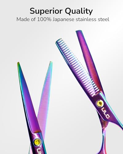 Image of ULG Professional Hair Scissors Kit Right-Hand Razor Edge Barber Scissors Salon Hair Cutting Shears Made of Japanese Stainless Steel, Hand Sharpened 6.5 inch Rainbow