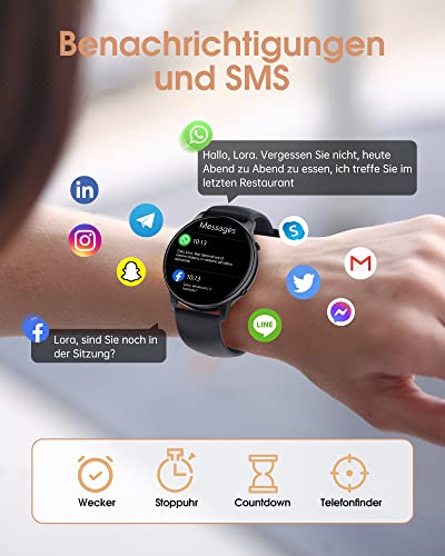 Smartwatch Herren, 1,3 Zoll Touchscreen Smart Watch Damen, IP68 Wasserdicht Smartwatches Schrittzähler mit Herzfrequenz,Whatsapp, SpO2, Schlafmonitor, für iOS und Android – Bild 5
