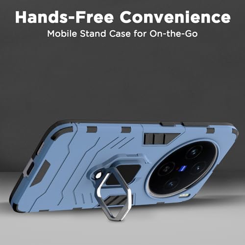 Image of Pikkme Vivo X100 5G Back Cover | D5 Tough Armor Bumper | 360 Protection Case | Ring Holder Stand Case for Vivo X100 5G (Blue)