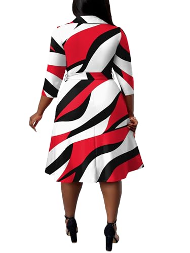 Image of FANDEE Plus Size Midi Dress for Women - Printing Summer Dresses for Wedding Guest Cocktail Party 3 /4 Sleeve V Neck(L-5XL)