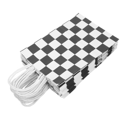 AMUSLESUR 24個チェック柄レースカーパーティーバッグ ハンドル付き厚手紙製 ブラック ホワイト格子デザイン 誕生日やレーシングテーマの記念