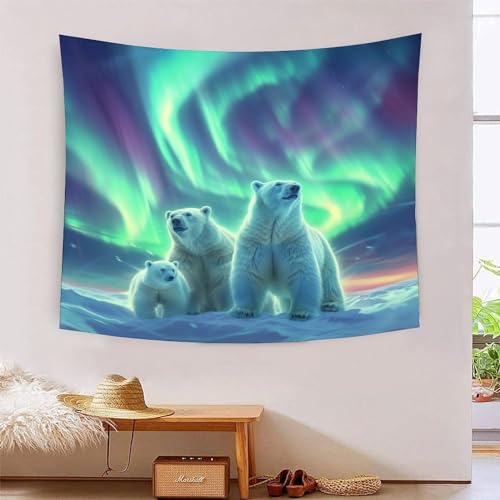 Tapisserie ours polar 3D tenture murale en tissu pour chambre et salon