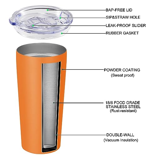 Image of VEGOND 20oz Tumbler Stainless Steel Tumbler with Lid And Straw Vacuum Insulated Double Wall Travel Coffee Mug(orange package 6)