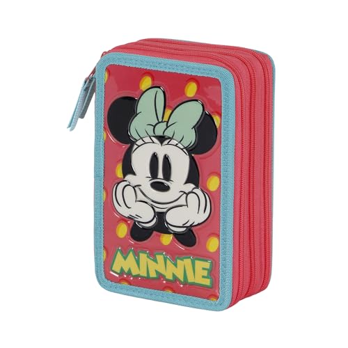 Minnie Mouse Fresh estuche plumier completo triple rosa de 14 x 21 cm para organizacion escolar