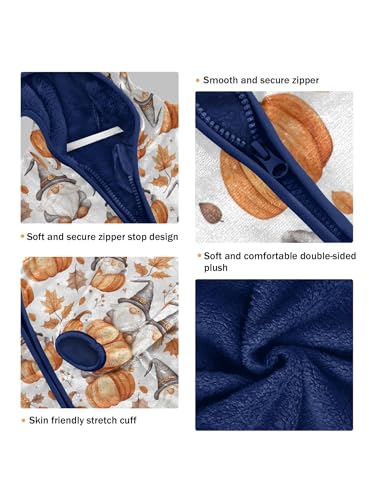 Gnome and Maple Leaves Pumpkins Girls Fleece Jacket Girls Fall Jacket Boys Coats Zip Up Hoodie Children Outerwear 2-10T3