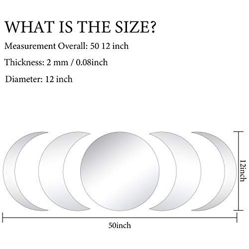 Jetec 5 Pieces Moon Phase Acrylic Mirror Wall Decors Scandinavian Frameless Mirror Wall Stickers Bohemian Home Decor For Living Room Bedroom Home Office #TOP2