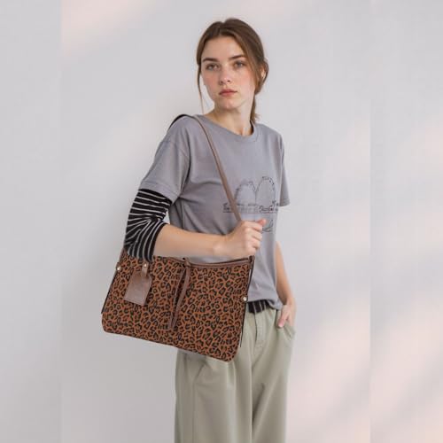 Travistar Leopard Purses for Women - Large Cheetah Print Shoulder Bag Faux Suede Leather Purse Crossbody Handbags Hobo Tote2