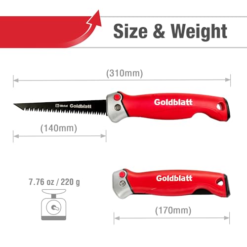 Goldblatt Wandplattensäge, Klappsäge 310mm, Handsäge, Trockenbausäge Hand-Stichsäge aus BIM-Stahl mit 8 TPI & 3 Schneidkanten, mit Sicherheitsschloss, geeignet für Trockenwand, Sperrholz