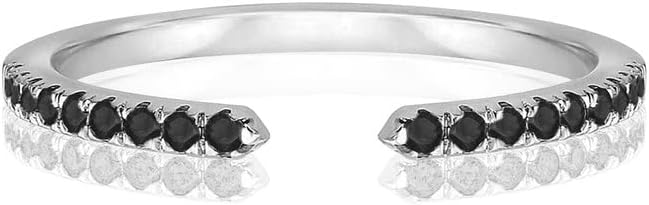 Round Cut Black Diamond Minimal Wedding Band for Women, 14K Gold Finish Ladies Diamond Wedding Open Ring 925 Silver