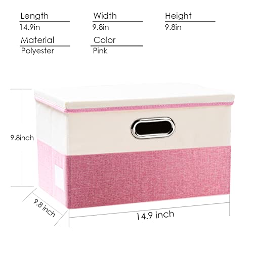 Image of PRANDOM Collapsible Storage Bin with Lid [3-Pack] Fabric Foldable Storage Box Organizer Container Basket Cube with Cover for Home Bedroom Closet Office Nursery Pink&Cream(14.9x9.8x9.8)